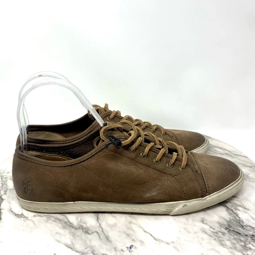 Frye Mindy Low Brown Nubuck Leather Sneaker 9 Casual Neutral Athleisure Bohemian - Picture 2 of 16
